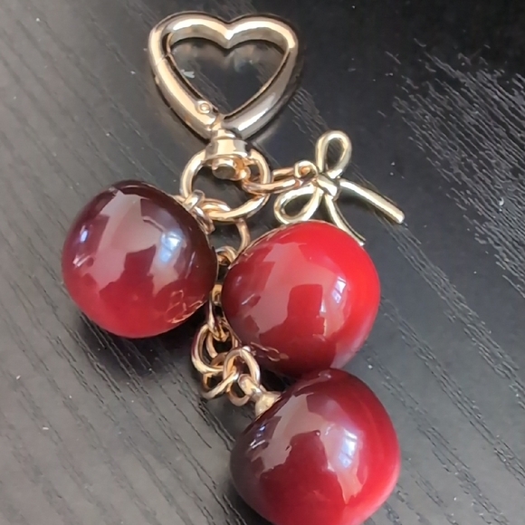 None Other - Red and Gold Cherry Keychain